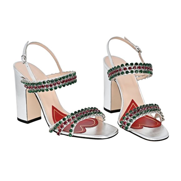 Gucci Shoes - Gucci Bertie Crystal Metallic Leather Sandal